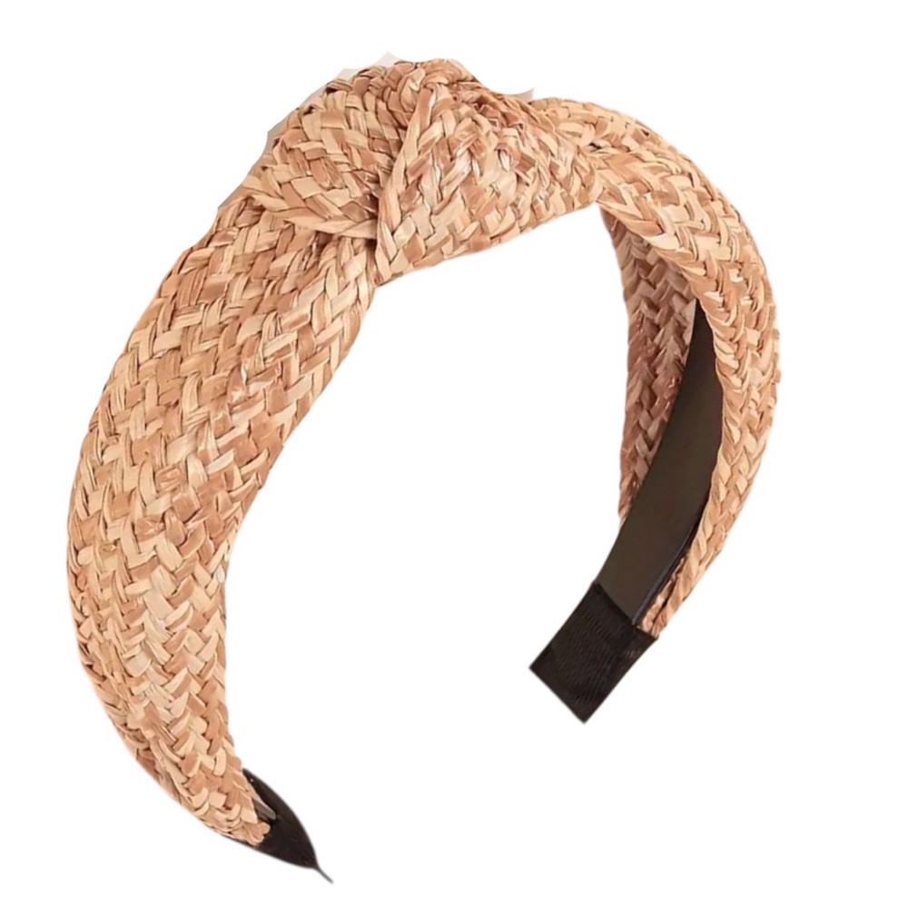 Tan Woven Raffia Knotted Headband